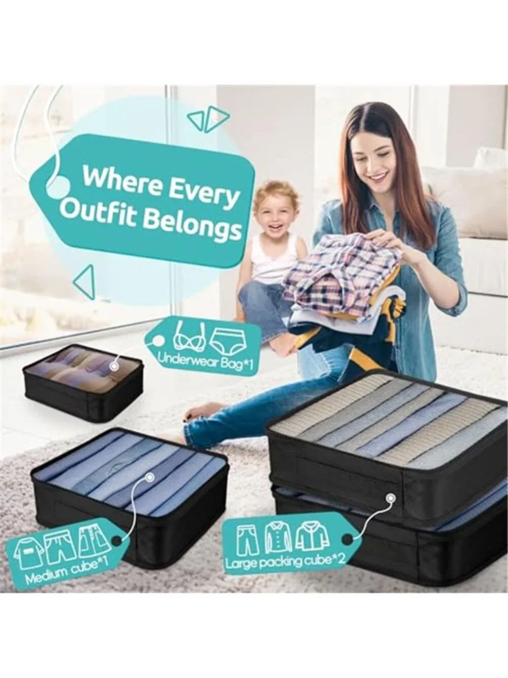 12 Piece Travel Packing Cubes Luggage Organizer Set Shoe Bags Waterproof